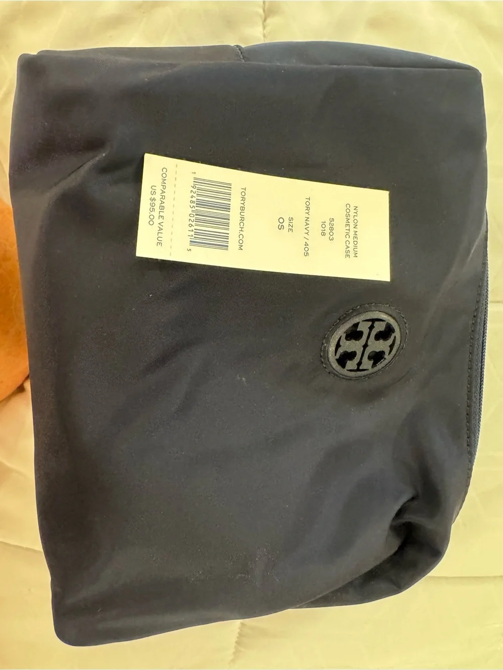 Tory Burch Navy Blue Nylon Toiletry Pouch with Logo